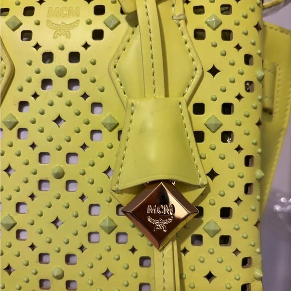 MCM Yellow Mini Bag with Geometric Perforations - Picture 3 of 10